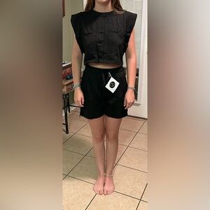 Women’s 2 Piece Summer Cropped Top Linen Short Set Size‎ Small NWT